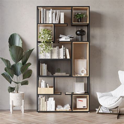 Free Shipping on 78" Modern Black Steel Geometric Bookcase 6-Tier ...