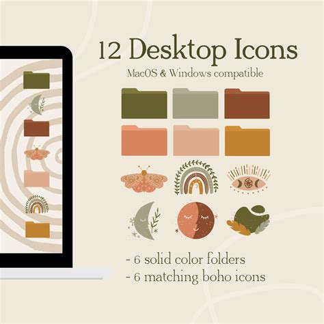 Aesthetic Earthy Boho Desktop Folder Icons Mac Windows Folders Icon