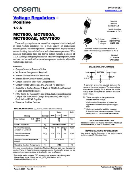 MC7815C Datasheet 1 0A Positive Voltage Regulators