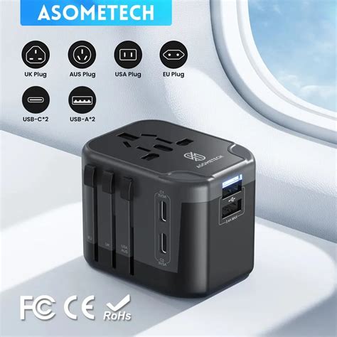 ASOMETECH Adaptador De Viagem Internacional Carregador USB 2 Portas USB