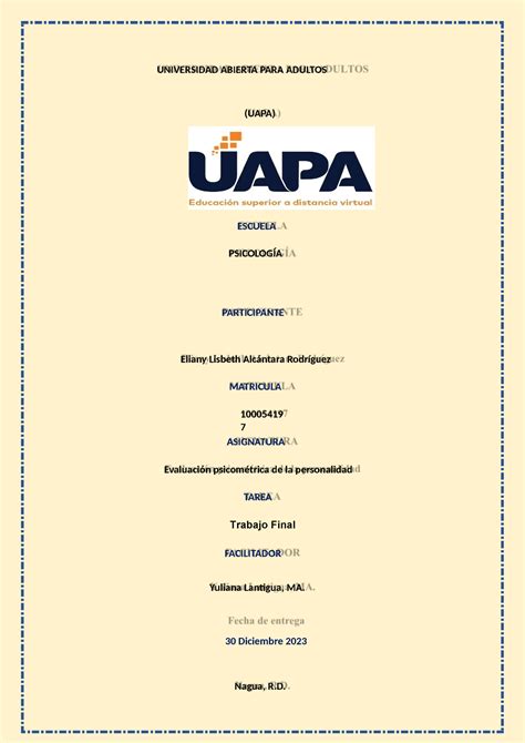 Trabajo Final Evaluacion Psicometrica De La Personalidad Trabajo Final Universidad Abierta