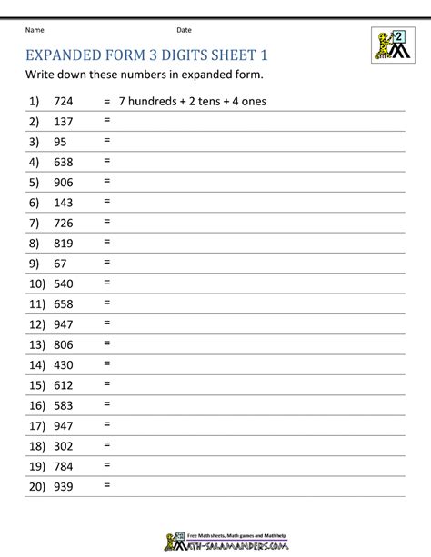 Expanded Form Worksheets Grade 1