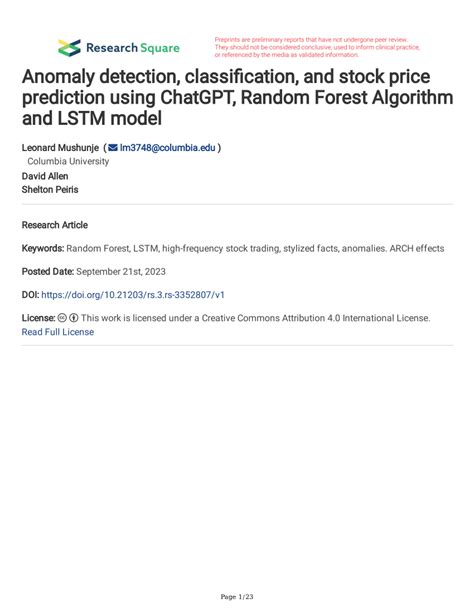 PDF Anomaly Detection Classification And Stock Price Prediction