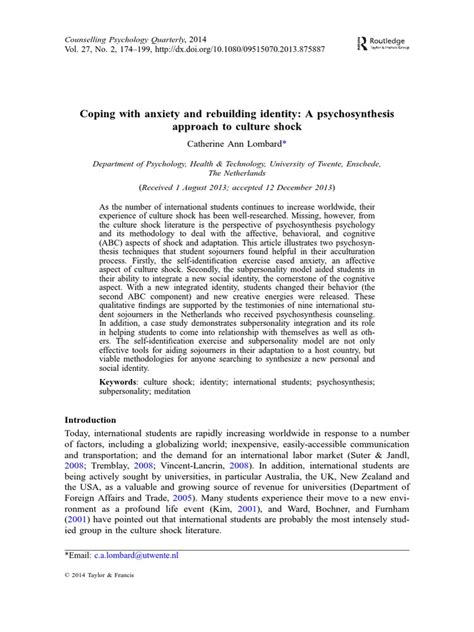Coping With Anxiety and Rebuilding Identity A Psychosynthesis Approach ...