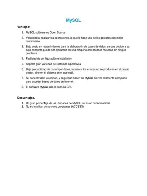 Ventajas Y Desventajas De Los Motores De Base De Datos Pdf Oracle