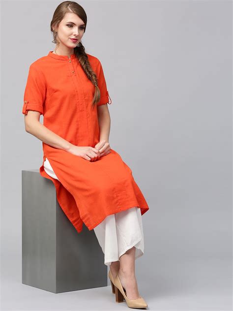 Buy Jaipur Kurti Women Orange Solid Straight Kurta Kurtas For Women 2039860 Myntra Womens