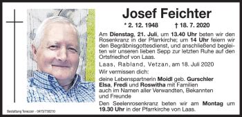 Traueranzeigen Von Josef Feichter Trauer Bz