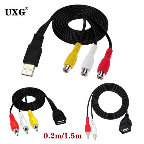 USB Macho Para 3 RCA F Mea Adaptador Conversor De Udio V Deo AV Cabo V