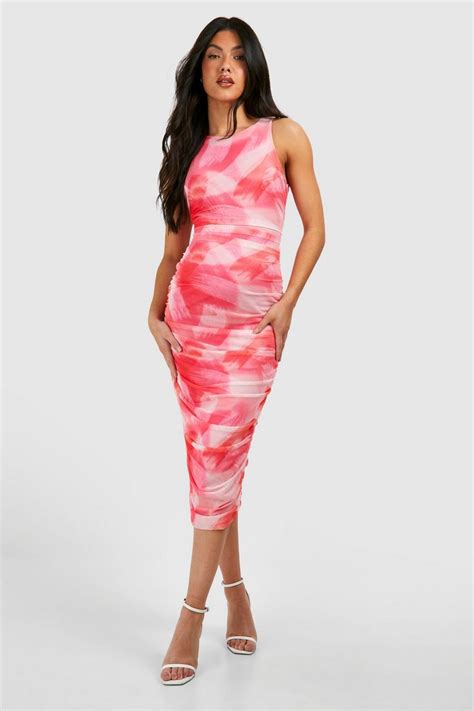 Maternity Abstract Mesh Ruched Midaxi Dress Boohoo Uk