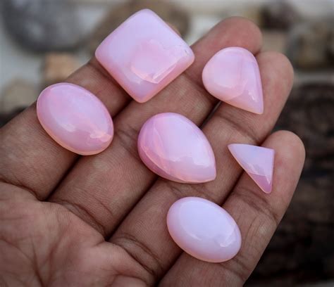 Pink Opal Cabochon Lot Natural Pink Opal 6 Pcs Mix Shape Lot