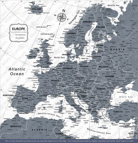 Europe Map Poster - Dark Gray Color Splash - Conquest Maps LLC