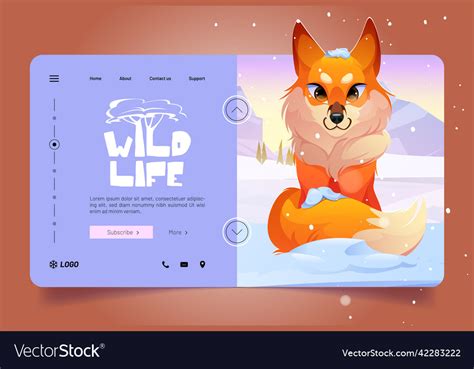 Wildlife Banner With Cute Red Fox On White Snow Vector Image