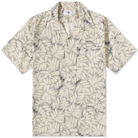 NN07 Julio Leaf Print Vacation Shirt Ecru END US