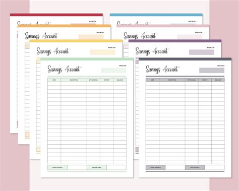 Printable Savings Account Sheet Personal Savings Tracker Etsy