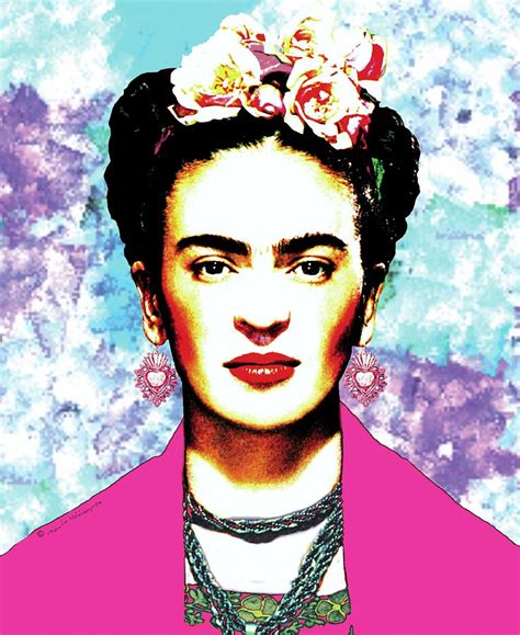 Frida Kahlo With Hot Pink Rebozo On Brush Strokes Background Digital