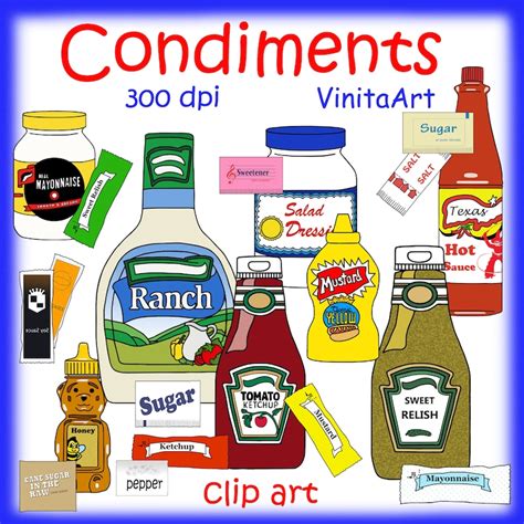 Condiment Clip Art Ketchup Mustard Mayo Hot Sauce And Etsy