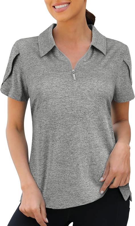 Womens Golf Polo Shirts Zip Up Overlap Short Sleeve Quick Dry