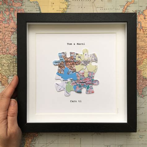 Personalised Four Map Artwork With Jigsaw Puzzle Shape Pieces Custom