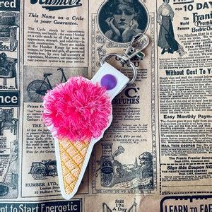 Fringed Ice Cream Ball In Waffle Cone Key Fob Snap Tab Keychain In The