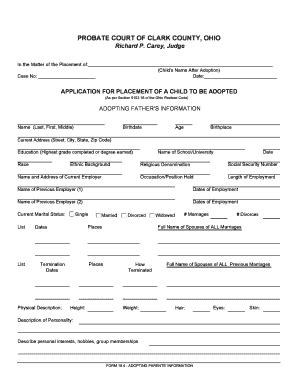 Fillable Online Probate Clarkcountyohio APPLICATION FOR PLACEMENT OF A