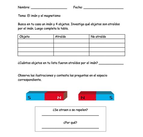 Hoja De Trabajo Imanes Y Magnetismo Libros De Tercer Grado