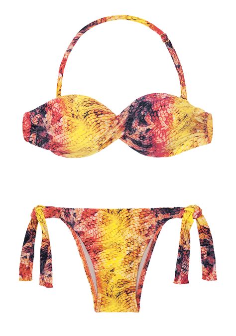 La Playa Pink And Yellow Snake Skin Bandeau Bikini Cobra Color