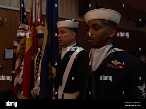 U S Marines And Sailors With 2d Medical Battalion Color Guard Stand