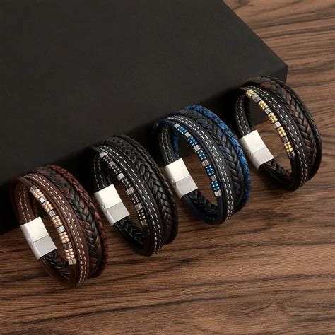 Pulseiras De Couro Multicamadas Tecidas M O Para Homens Decora O Punk