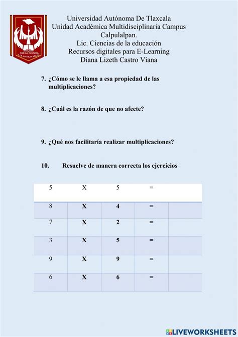 La Multiplicación Online Pdf Activity For 2° Live Worksheets