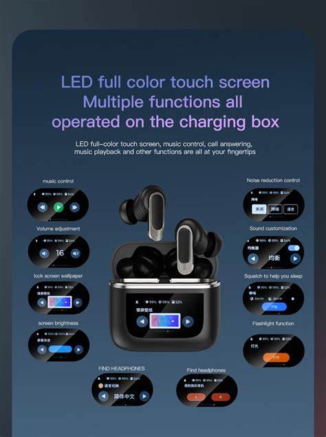 Newest Anc Enc 4 Mics Touch Lcd Screen Bt 53 Wireless Earbuds Deep