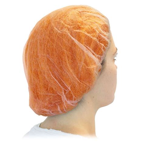 Spunbond Polypropylene 24 Orange Bouffant Cap 100 Per Bag 10 Bags