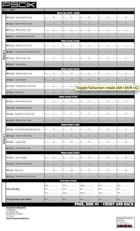 Chest And Back P90x Worksheets