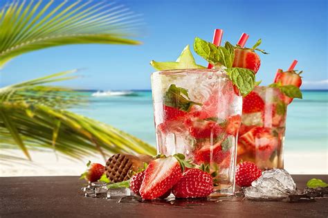 Hd Wallpaper Sea Beach Cocktail Summer Fruit Fresh Paradise Drink Wallpaper Flare