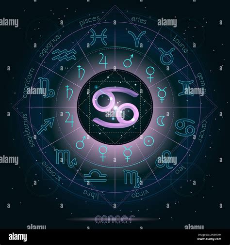 Zodiac Sign And Constellation Cancer With Horoscope Circle On The