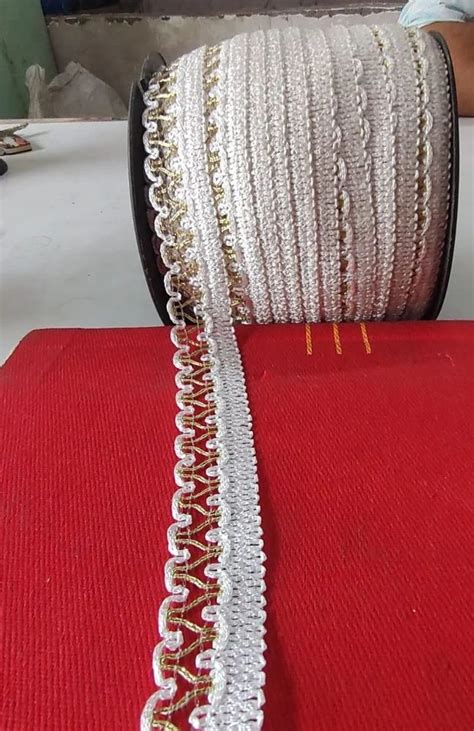 White And Golden Mm Polyester Lace For Saree At Rs Meter In