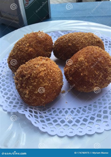 Four Big Croquetas in a Bar in Madrid, Spain. Traditional Spanish Dish ...