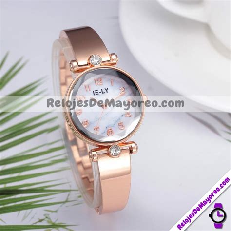 Reloj Diamantes Dorado Extensible Metal Mármol Blanco R3304 Relojes