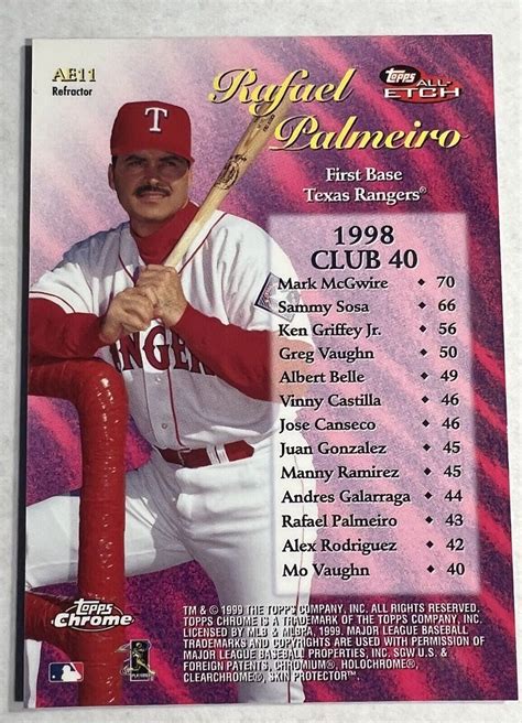 Topps Chrome All Etch Refractor Ae Rafael Palmeiro Rangers Club