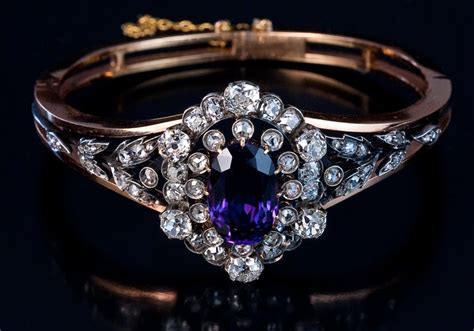 Antique Siberian Amethyst Diamond Gold Bangle Bracelet At 1stdibs