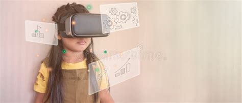 Girl Watching Something With Vr Glasses In The Living Room Stock