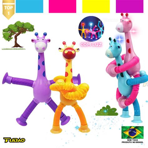 KIT 4 GIRAFA Brinquedo Pop Tube Girafa Luz De LED Brinquedo