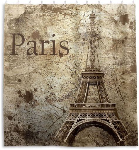 SKYSONIC Shower Curtains Vintage Eiffel Tower CurtainWaterproof Fabric