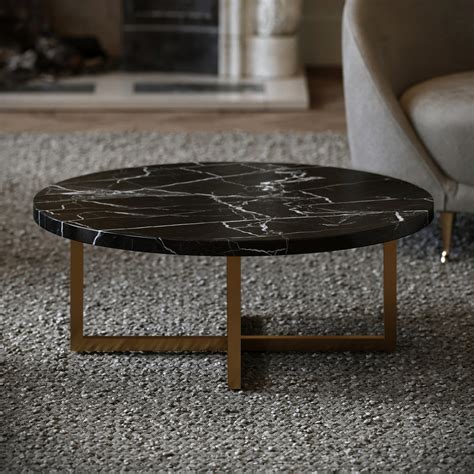 Nazzano Nero Marquina Marble Round Coffee Table Lusso