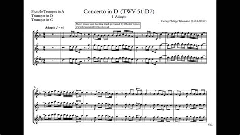 Accompaniment Telemann Trumpet Concerto In D Major Twv D Adagio