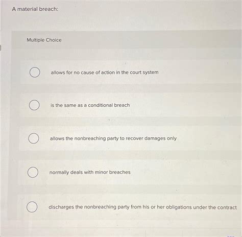 Solved A material breach:Multiple Choiceallows for no cause | Chegg.com