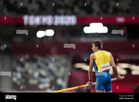 Mondo Duplantis participating in the Tokyo 2020 Olympics in the pole ...