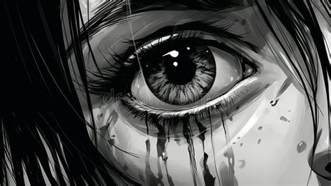 Hyper-detailed Black and White Digital Painting of a Crying Woman Stock Illustration ...