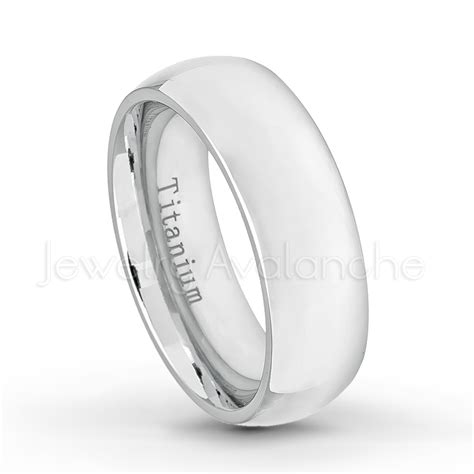 7mm White Titanium Wedding Band Polished Finish Comfort Fit Classic