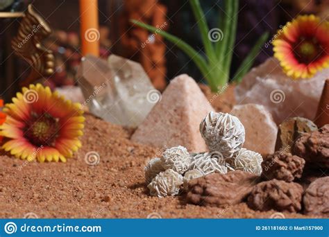 Desert Rose Rocks With Quartz Crystals On Australian Red Sand Stock