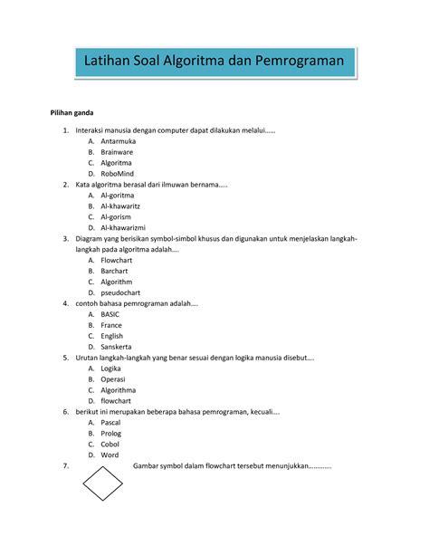 Latihan Soal Algoritma Dan Pemrograman A Antarmuka B